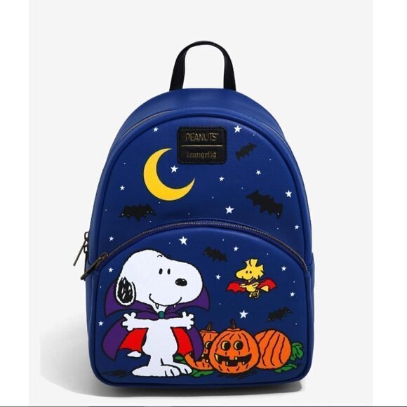 LOUNGEFLY Peanuts Snoopy & Woodstock Vampire Mini Backpack Nwt - Picture 1 of 7
